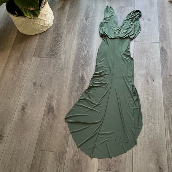 misa los angeles leza gathered crossover sleevless jersey high low dress large - Picture 3 of 6